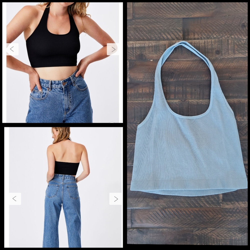 NWOT Cotton:on Seamless Stacey Halter Neck Top size M/L baby blue color